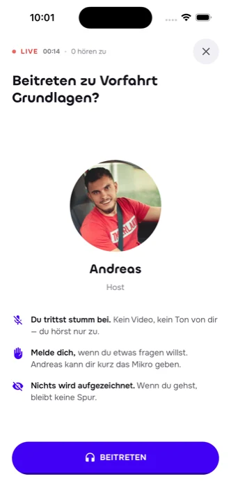 Live-Session deines Gurus beitreten