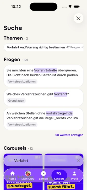 Suche nach „Vorfahrt“ über Themen, Fragen und Carousels