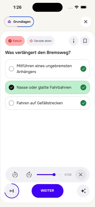 Vorlesen einer beantworteten Frage mit Audio-Steuerung